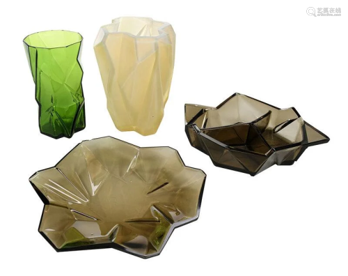 Four Pieces Cubist Art Glass