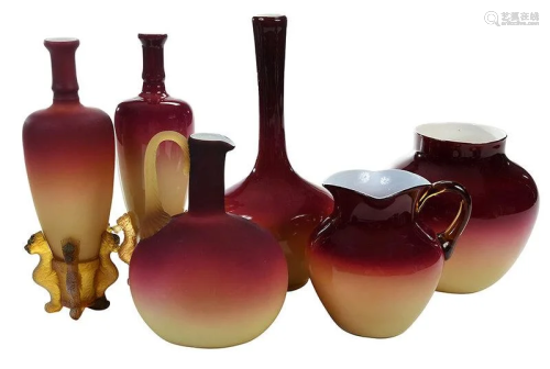 Six Pieces Hobbs, Brockunier & Co. Peachblow Glass