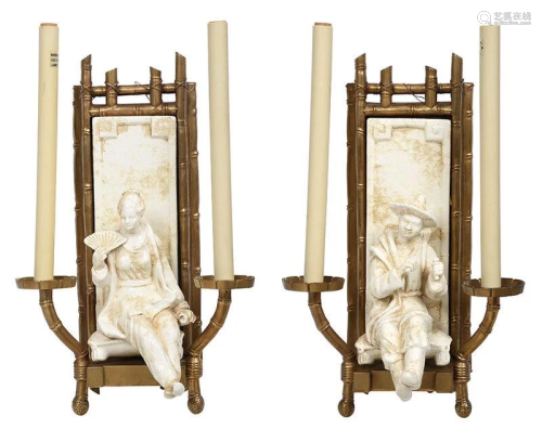 Pair Chapman Chinoiserie Figural Wall Sconces