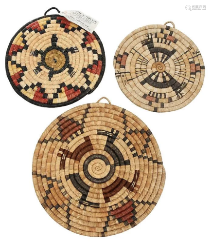 Three Hopi Coiled Pictorial Plaques