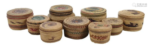 Nine Northwest Coast Lidded Trinket Boxes