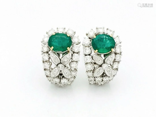 Estate 18k Gold 4ct Emerald 5ct Diamond Earrings