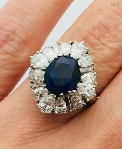 Cartier Platinum 8.5g Diamond & Sapphire Ring Size 5.25