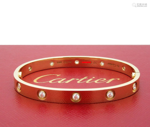 Cartier LOVE Yellow Gold 10 Diamond Bracelet Size 17