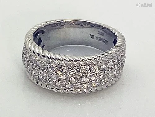 Sonia B. 14K White Gold Pave Diamonds Wide Band Ring