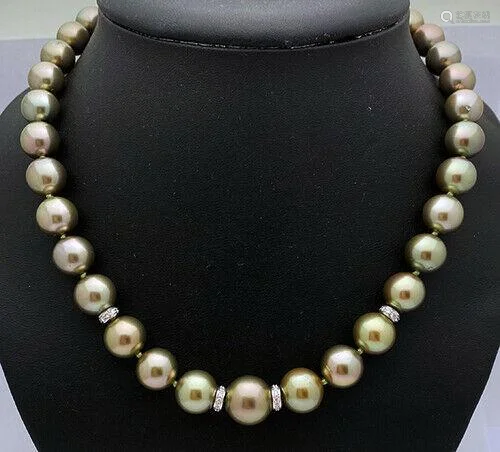 14KGold 14mm Tahitian Pearls Diamond Beaded 18