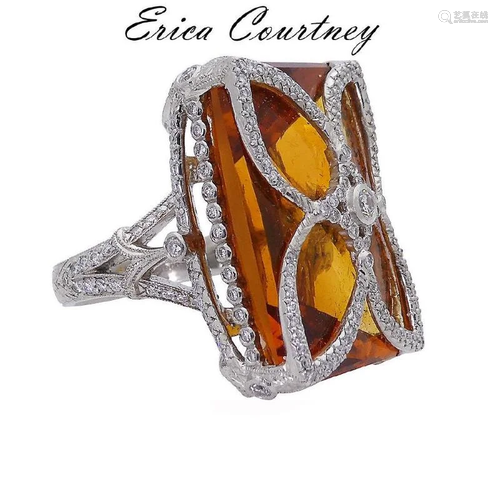 Erica Courtney Platinum Diamond Citrine Quartz Ring