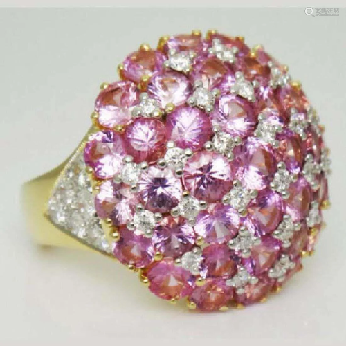 18K Yellow Gold 6.25 TCW Diamond Pink Sapphire Ring