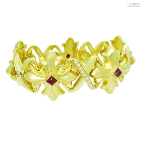 18k Gold 2.50 carat TCW VS F Diamond & Ruby Bracelet