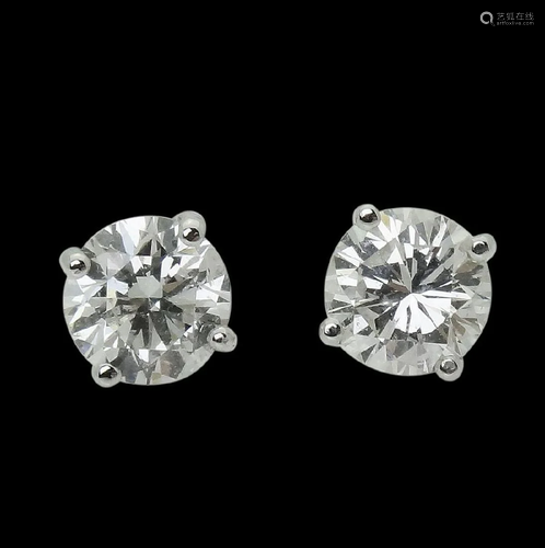 14k White Gold & 1.41 TCW SI F-G Round Cut Diamond Stud