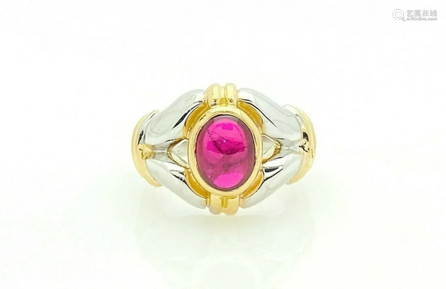 Bvlgari 18k Two-Tone Gold Cabochon Ruby Ring Size 4.5