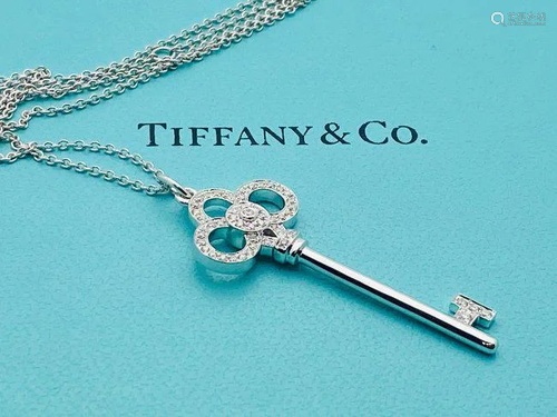 TIFFANY & CO 18K DIAMOND CROWN KEY PENDANT NECKLACE