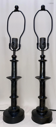 Diego Giacometti pair of large bronze table lamps