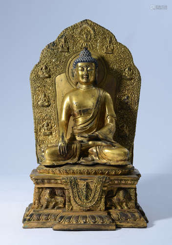 GILT BRONZE SAKAYAMUNI BUDDHA STATUE