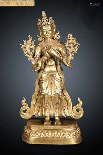 GILT BRONZE MANJUSRI BUDDHA STATUE