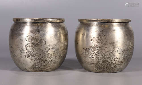 PAIR OF SILVER FLOWER PATTERN CENSERS