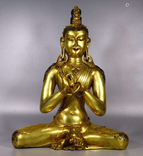 QIANLONG MARK GILT BRONZE GUANYIN BUDDHA STATUE