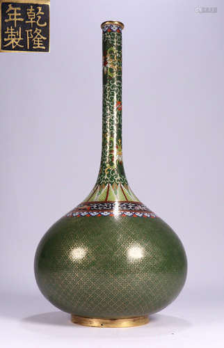 QIANLONG MARK CLOISONNE LONG NECK VASE