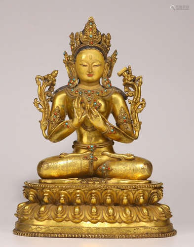 GILT BRONZE MANJUSRI BUDDHA STATUE