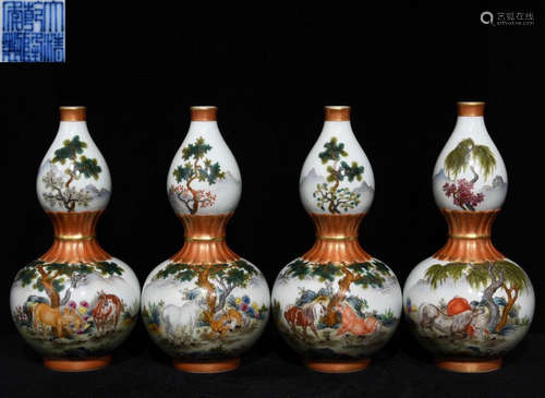 SET OF QIANLONG MARK ALUM RED GLAZE VASES