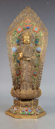 GILT SILVER FILIGREE SAKAYAMUNI STATUE