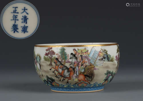 YONGZHENG MARK FAMILLE ROSE FIGURE STORY CUP