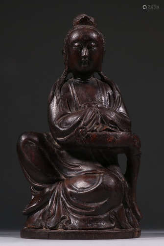 CHENXIANG WOOD CARVED ZIZAI GUANYIN SHAPE STATUE