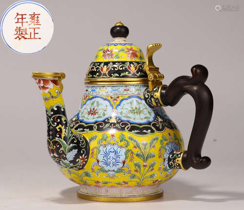 YONGZHENG MARK COPPER ENAMELED TEAPOT