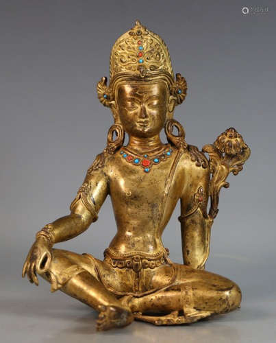 GILT BRONZE ZIZAI GUANYIN STATUE