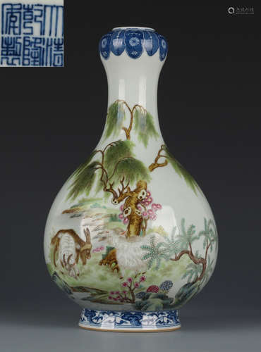 QIANLONG MARK FAMILLE ROSE BEAST PATTERN VASE