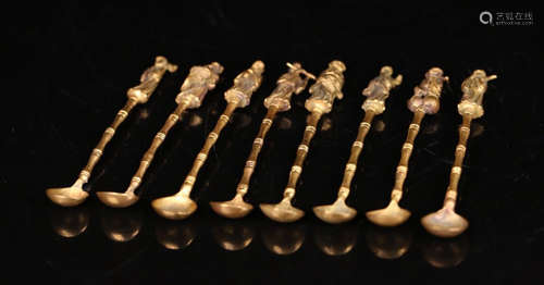 SET OF GILT BRONZE EIGHT IMMORTALS SPOONS