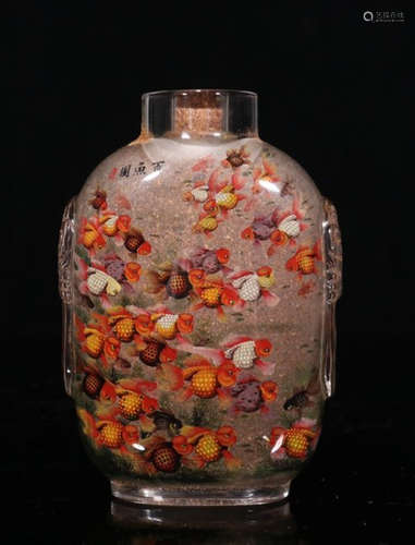 CRYSTAL FISH PATTERN SNUFF BOTTLE