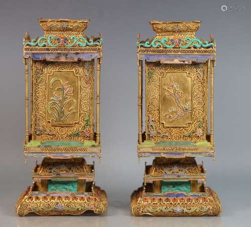 PAIR OF GILT SILVER FILIGREE PALACE LANTERNS