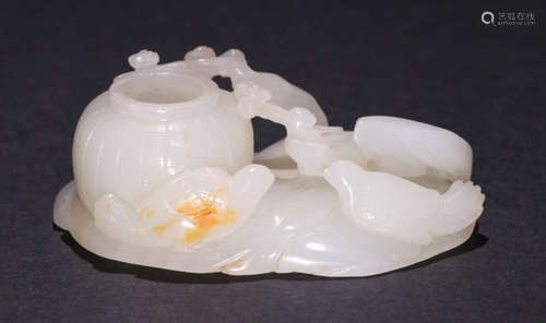 HETIAN JADE CARVED BIRD&FLOWER BRUSH WASHER