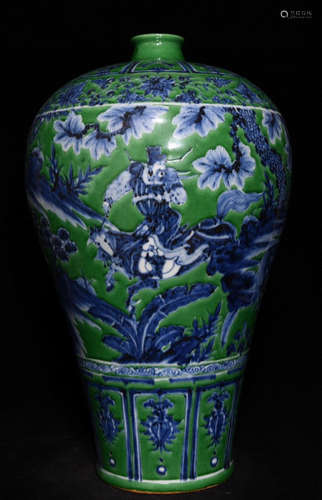 GREEN GLAZE STORY PATTERN MEI VASE