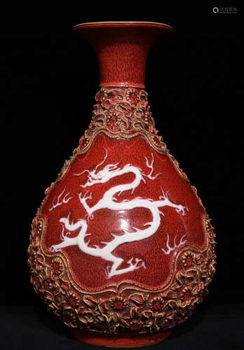 UNDERGLAZE RED GLAZE DRAGON&PHOENIX PATTERN VASE