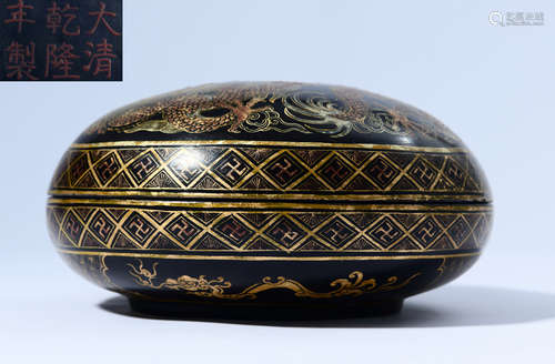 QIANLONG MARK GOLD LACQUER DRAGON PATTERN BOX