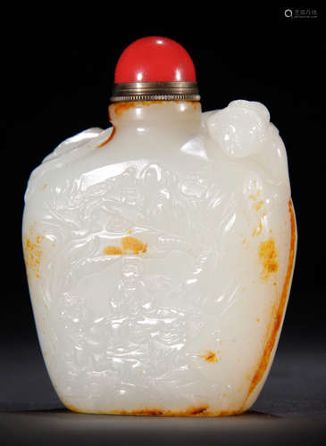 HETIAN JADE BUDDHA PATTERN SNUFF BOTTLE