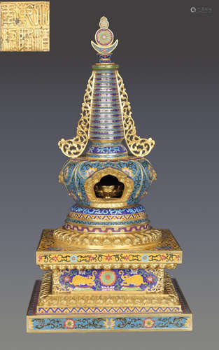 QIANLONG MARK CLOISONNE PAGODA