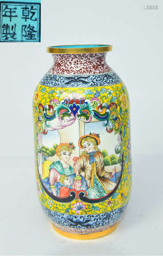 ENAMELED GLAZE FIGURE PATTERN VASE