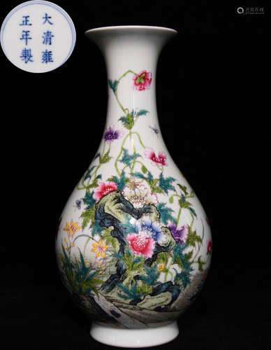 YONGZHENG MARK FAMILLE ROSE GLAZE FLOWE VASE