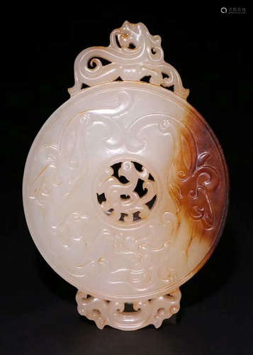 HETIAN JADE DRAGON PHOENIX PATTERN BI