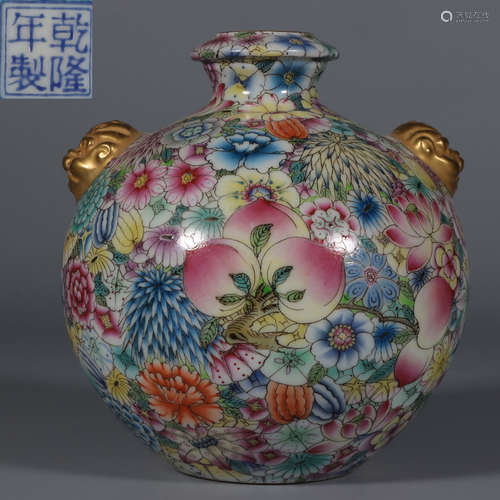 QIANLONG MARK FAMILLE ROSE FLOWER PATTERN VASE