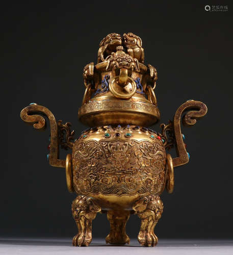 GILT BRONZE CASTED DRAGON PATTERN CENSER