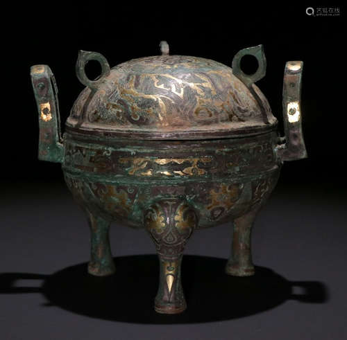 COPPER WITH GOLD CARVED CENSER