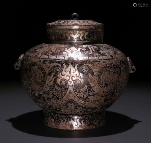 COPPER WITH SILVER CARVED DRAGON PATTERN CENSER