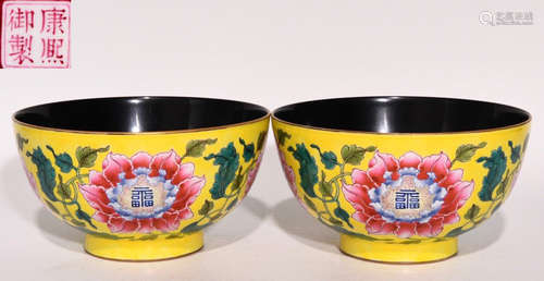 KANGXI MARK BLACK ENAMELED GLAZE FLOWER BOWL