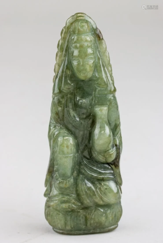 Burma Green Jadeite Carved Guanyin Statue