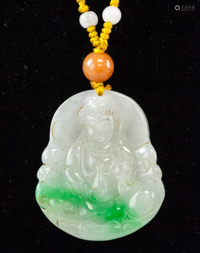 Chinese Green and White Jade Carved Guanyin