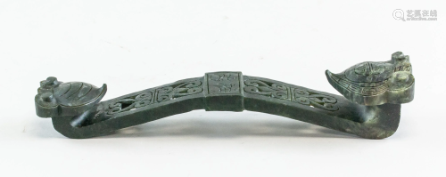 Chinese Spinach Hardstone Carved Ruyi Scepter